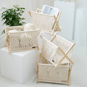 Nordic Cotton Rope Woven Storage Rack Magazine Holder <b>Desktop</b> Organizer Floor <b>Shelf</b> For Books Newspapers Photo Prop Cross Border - Product Image 1