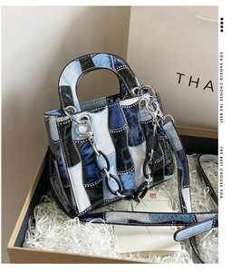 <span class=keywords><strong>Bolso</strong></span> de mano de cuero con estampado de bambú para mujer, bandolera cuadrada de lujo con estampado de bambú azul, 2022 - Product Image 2