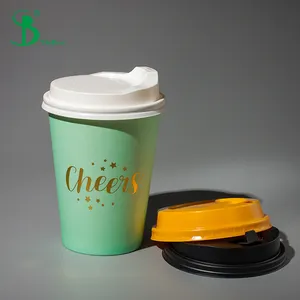 Bicchieri di carta d'oro di lusso con Logo personalizzato 8 oz 12oz 22oz tazza di carta usa e getta caffè con coperchio bianco