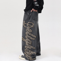 Jeans amples brodés avec appliques pour hommes, style vintage, motif léopard, lettres brodées, coupe large