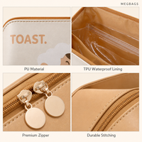 Trousse de Maquillage Portable à Motif Dessin Animé avec Grande Ouverture, Diviseur Zippé, Poche Transparente, Poches Élastiques et Doublure Imperméable en TPU