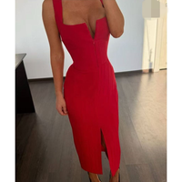 Robe Midi Moulante de Luxe Légère Nouvelle Collection Été pour Femme, Col Bateau, Sans Manches, en Spandex Assorti, Respirante et Écologique