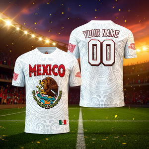 Maglia da Calcio 3D del Messico Personalizzabile con Nome e Numero, Stemma dell'Aquila, Motivo Azteco, Unisex, Maglietta per Tifosi - Product Image 3