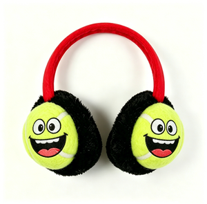 Orejeras de tenis con diseño de cara sonriente, diadema roja, forro de piel negra, accesorio cálido para el invierno - Product Image 1