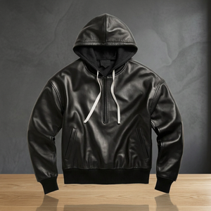 Sudadera con Capucha de Punto Sólido Estilo Gótico Vintage de Cuero Negro para Hombre, Sudadera con Capucha Extra Grande, con Bolsillo Delantero, Ropa Casual de Invierno - Product Image 4