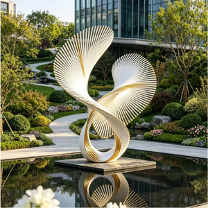 Sculpture moderne en acier inoxydable en forme d'aile d'ange, polie, pour extérieur, parc, lieu de mariage, centre commercial, aménagement paysager commercial - Product Image 2