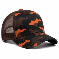 Casquette de chasse unisexe style camionneur, imprimé camouflage orange, dos en maille, fermeture snapback, visière incurvée, six panneaux, réglable, vente en gros