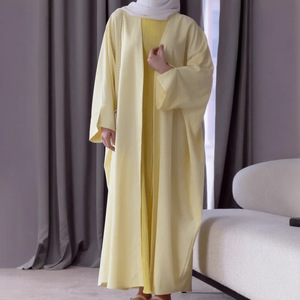 Para Habib islámico mujer abierto Abaya vestido amarillo hasta el tobillo estilo Vintage hecho a mano talla única se adapta verano otoño primavera - Product Image 5