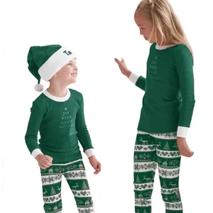 Рождественский костюм для родителей и детей, домашняя одежда с принтом алфавита, зеленый костюм с длинными рукавами, Рождественская одежда для семьи