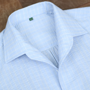 Camicie Seersucker da Uomo, Camicia a Quadri Business Casual, Abbigliamento Estivo da Resort, Colletto Unico, Spalle Arricciate, Premium - Product Image 2