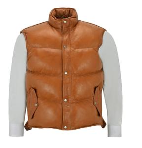 Chaqueta Acolchada Personalizada para Hombre, 100% Cuero Nappa Genuino, Color Intenso, Cierre YKK, Marca Privada OEM, Estilo Urbano Premium - Product Image 1