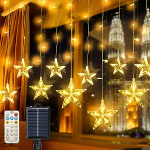 Star Solar String Lights Luces de cortina solares impermeables para exteriores con control remoto para árbol Jardín Ventana exterior