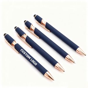 Promotional Custom Logo Ball <b>Stylus</b> Navy Blue Rose Gold Metal <b>Pen</b> <b>Pens</b> Black Matt Rubber Ballpoint - Product Image 4