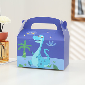 Dino Theme Paperboard Gift <b>Boxes</b> With Handle Four Color Printing Self Erecting Rectangle Shape For Party Favors - Product Image 4