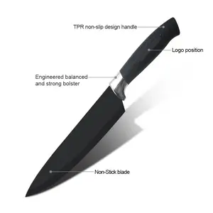 Profesyonel 7 adet pp kolu ile siyah yapışmaz kaplama paslanmaz çelik mutfak bıçağı seti kapaklı