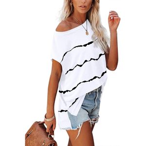 Camiseta blanca de verano a rayas de manga corta para mujer, jersey de algodón suave talla L - Product Image 3