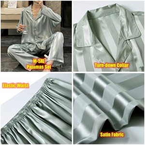 Nuove donne Grid Stripe Nightwear Luxury Ice Silk <span class=keywords><strong>pigiama</strong></span> Set manica lunga Soft Sleepwear <span class=keywords><strong>donna</strong></span> primavera estate <span class=keywords><strong>pigiama</strong></span> di grandi dimensioni - Product Image 6