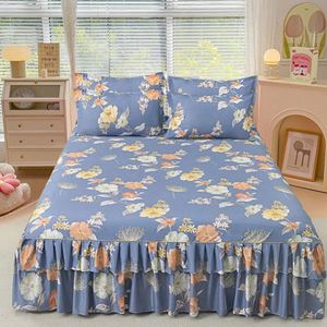Double Layer Floral Printed 100% Polyester 100TC 30 Count Washable All-Season Bilateral <b>Bed</b> Skirt <b>Set</b> - Product Image 5