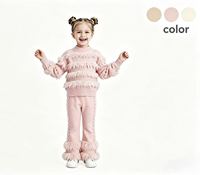 Ensemble en tricot de laine d'agneau pour enfant, style princesse, pull à manches longues avec décorations de perles et pantalon évasé avec bordure en fourrure, couleur park