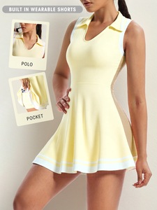 Abito da Tennis Senza Maniche con Colletto a <span class=keywords><strong>Polo</strong></span> per Donne, <span class=keywords><strong>Vestito</strong></span> Sportivo a Contrasto con Tasca per Telefono e Pantaloncini Incorporati, Abito Sportivo per Golf e Allenamento - Product Image 1