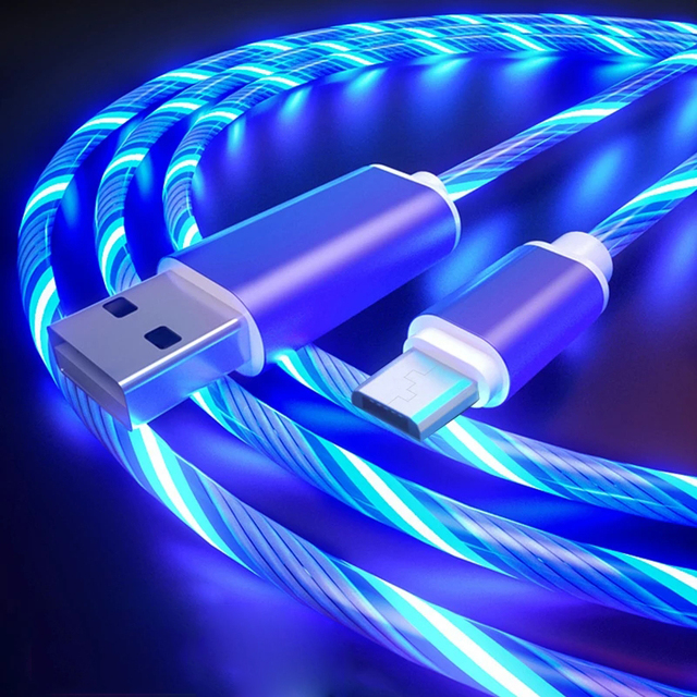 Private Label Flow Luminous Charging Mobile Phone Cable Cord Charger Wire for Samaung LED Micro USB Type C for Iphone