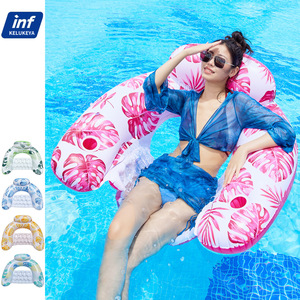 Flotador Inflable en Forma de U con Portavasos, Sofá Acuático Grueso para Adultos con Diseño de Hojas, Asiento Flotante para Piscina - Product Image 5