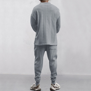 Pantaloni Casual da uomo con scollo a V in maglia Jacquard <span class=keywords><strong>tuta</strong></span> autunnale <span class=keywords><strong>tuta</strong></span> <span class=keywords><strong>tuta</strong></span> pantaloni della <span class=keywords><strong>tuta</strong></span> Set Jogging <span class=keywords><strong>Cargo</strong></span> Homme 2 pz Suit - Product Image 5
