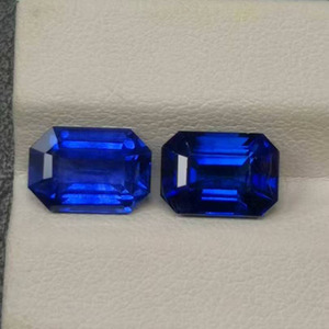 Zafiro azul real natural sin calentar de 3.756 quilates y esmeralda de 3.526 quilates, corte esmeralda, piedra preciosa suelta de Sri Lanka para engaste en pendientes y joyería. - Product Image 1