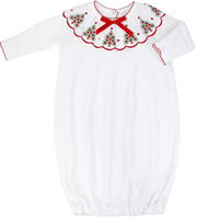 Ensemble Robe et Bonnet de Noël pour Nouveau-né, en Tricot Gaufré Blanc, avec Broderie Arbre de Noël sur le Col et Nœud Rouge, Robe de Bébé à Manches Longues