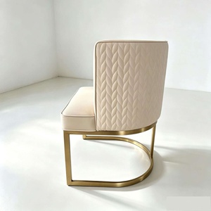 Fauteuil d'appoint de salon 2026 beige à coutures verticales, avec cadre doré, et fauteuil de technicien ajustable assorti pour salon de manucure et spa - Product Image 3