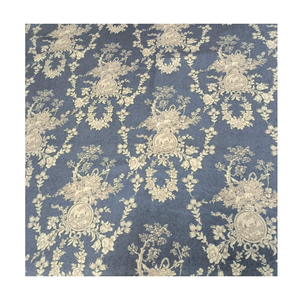 Tissu imprimé <span class=keywords><strong>de</strong></span> <span class=keywords><strong>toile</strong></span> <span class=keywords><strong>de</strong></span> <span class=keywords><strong>jouy</strong></span> vintage français en mélange <span class=keywords><strong>de</strong></span> laine-polyester tissé bleu-blanc floral poids moyen pour la décoration intérieure garçons/filles - Product Image 2