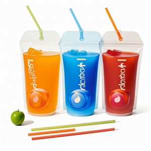 Bolsas de Bebidas de Grado Alimenticio de PE Impresas Personalizadas OEM con Boquilla y Pajita para Envasado de Jugos y Bebidas Transparentes - Product Image 1