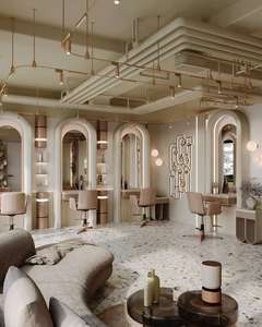 การออกแบบตกแต่งร้านทำผมและทำเล็บสุดหรู |   การตกแต่งภายในสไตล์วาบิซาบิแบบครีม  พร้อมอุปกรณ์ตกแต่งแบบกำหนดเองที่เป็นมิตรกับสิ่งแวดล้อม  ไฟ LED ครบวงจร - Product Image 1