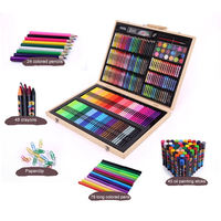 Lot de 251 outils de dessin et de peinture en boîte en bois pour enfants : crayons, feutres aquarelles et poudres – Idéal pour l'école et les fournitures artistiques
