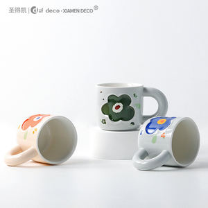 Tazza da caffè con <span class=keywords><strong>Design</strong></span> floreale in ceramica con Logo personalizzato con manico per caffetteria - Product Image 1