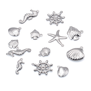 Dijes de Acero Inoxidable con Forma de Delfín, Pez, Estrella de Mar, Concha y Caballito de Mar, Accesorio de Joyería DIY Unisex - Product Image 2