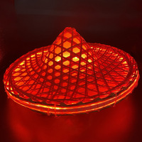 Cappello di Bambù Luminoso Stile Cinese con Luci LED, Controllo Remoto DMX, Colori RGB, Fatto a Mano, Portata 1000-1500m