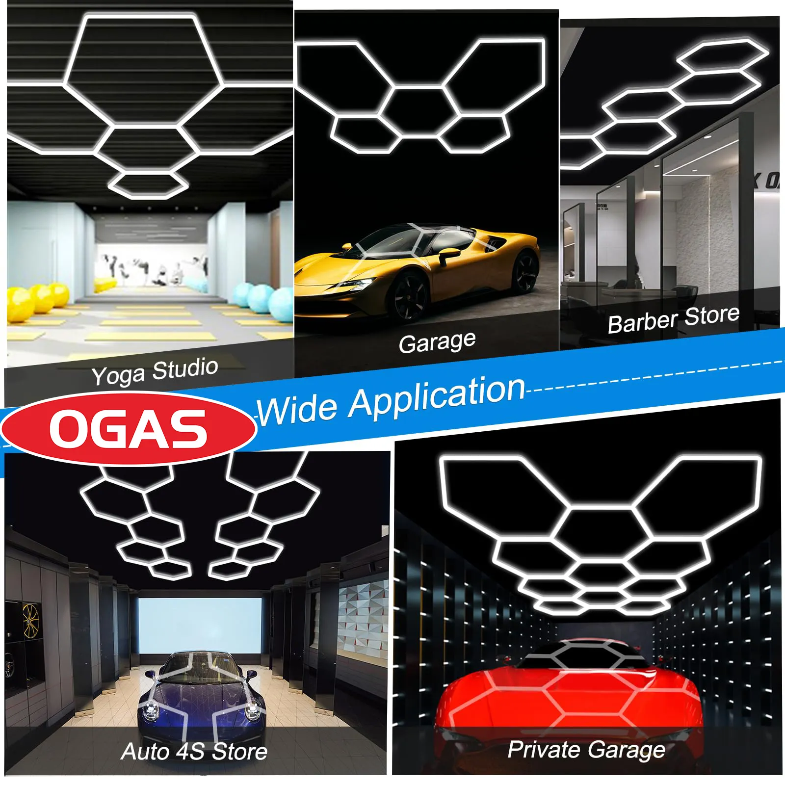 Ogas Hoge Lichtheid Led Garage Lamp Inspectie Zeshoek Led Plafond Muur Auto Detaillering Studio Zeshoekige Led Licht