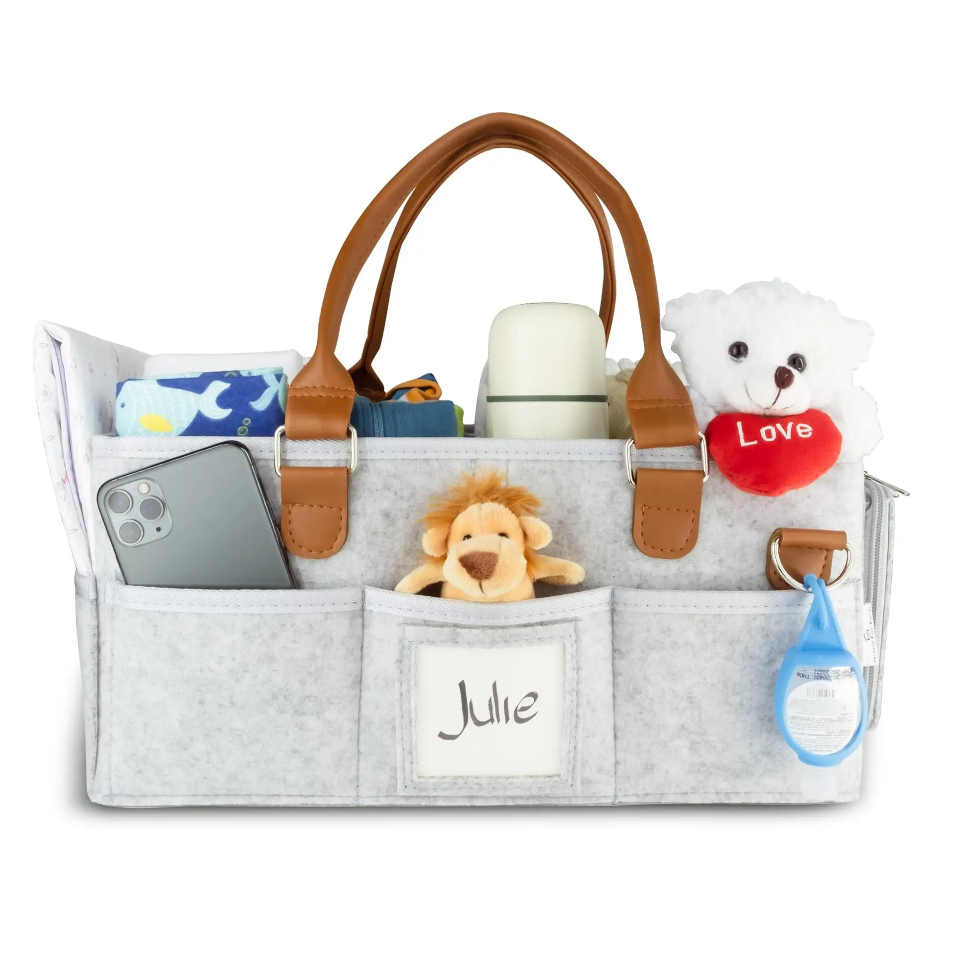 Portable felt baby diaper caddy organizer bag nursery storage bin for shopping travel