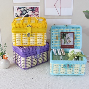 Paniers-cadeaux de vacances, panier tissé assorti à une boîte-cadeau, valise, boîte de mariage, panier en plastique tressé, boîtes de rangement en rotin - Product Image 3
