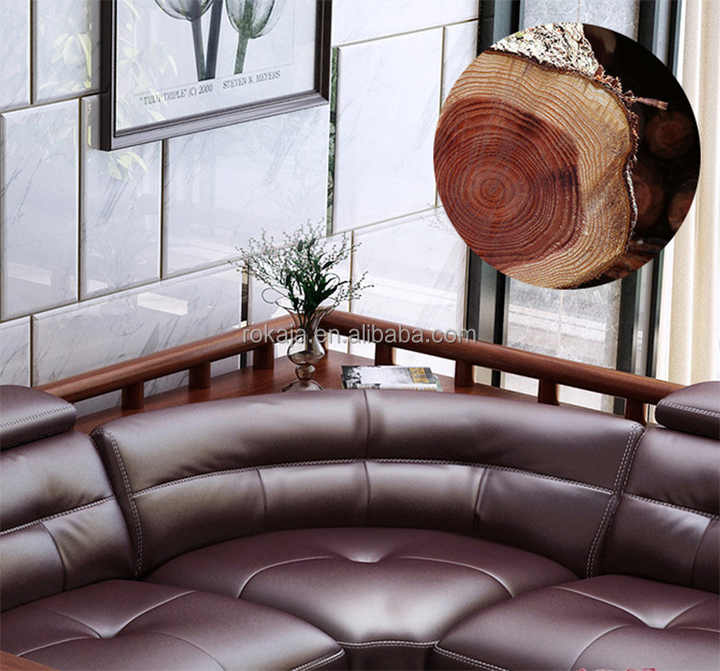 Luxury Design Leather Sofa Set Large Size Solid Wood Corner Sofa Living