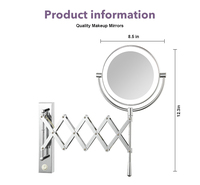 Professional Magnifying 2 Sides Bathroom Makeup Mirror Hotel Wall Mount Folding Adjustable Arm Bath Mirrors with Led Light