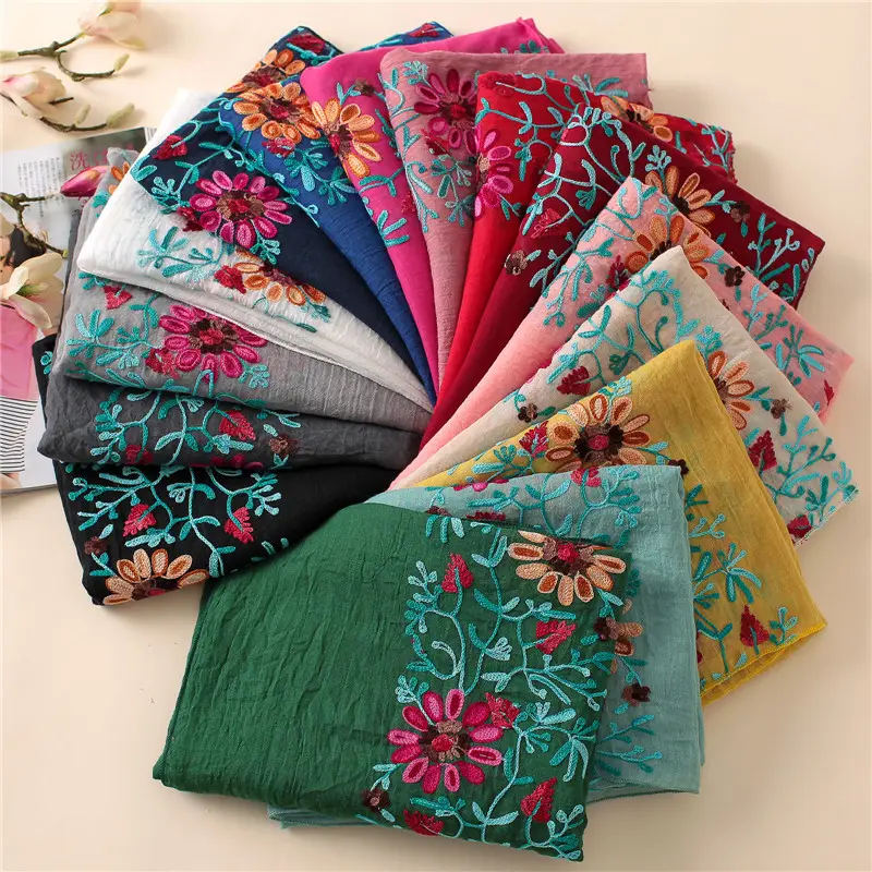 Plain Embroider Floral Viskose Schal Schal aus indischen Bandana Print Baumwoll schals und Wraps Soft Foulard Muslim Hijab Cap