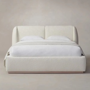 Sang Trọng Hiện Đại Màu Trắng Sang Trọng Boucle Khung Giường Nữ Hoàng Vua Kích Thước Giường Mềm Đầu Giường Và Chân Bọc Giường - Product Image 1