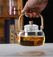 Théières en verre avec infuseur Borosilicate résistant à la chaleur Cuisinière Bouilloire à eau sûre Thé Café Pot de brassage avec poignée en bambou