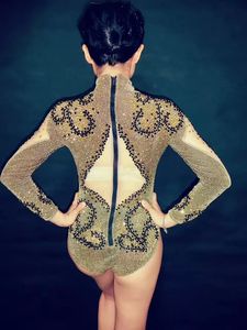 Vestido de fiesta de lujo para escenario, traje de una pieza ajustado con diamantes de imitación dorados brillantes para club nocturno, Bar, <span class=keywords><strong>Netflix</strong></span>, bailarina de plomo - Product Image 4