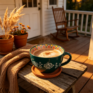 แก้วกาแฟเซรามิกเพ้นท์ลายดอกไม้สไตล์โบฮีเมียน 400 มล. สำหรับอาหารเช้า - Product Image 5