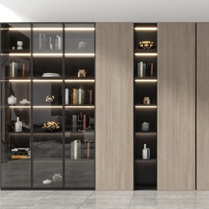 Librería de Madera de Nogal Fabricada en China con Diseño de Ratán, Almacenamiento Multifuncional para Estudio, Sala de Estar, Cafetería <span class=keywords><strong>y</strong></span> Biblioteca - Product Image 1