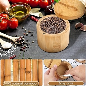 Salero de Bambú Personalizado, Caja para Sal, Contenedor para Condimentos con Tapa Giratoria Magnética <span class=keywords><strong>y</strong></span> Cuchara - Product Image 3