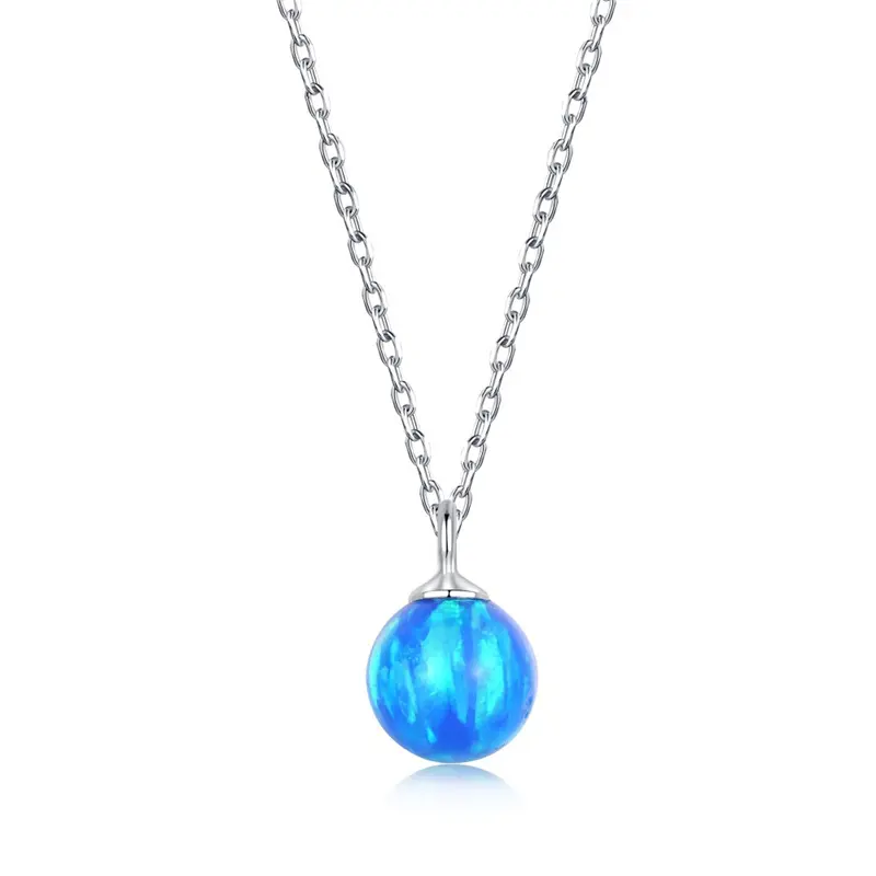Ladies Jewelry Accessories 925 Sterling Silver Blue Opal Charms Pendant Summer Necklace For Women